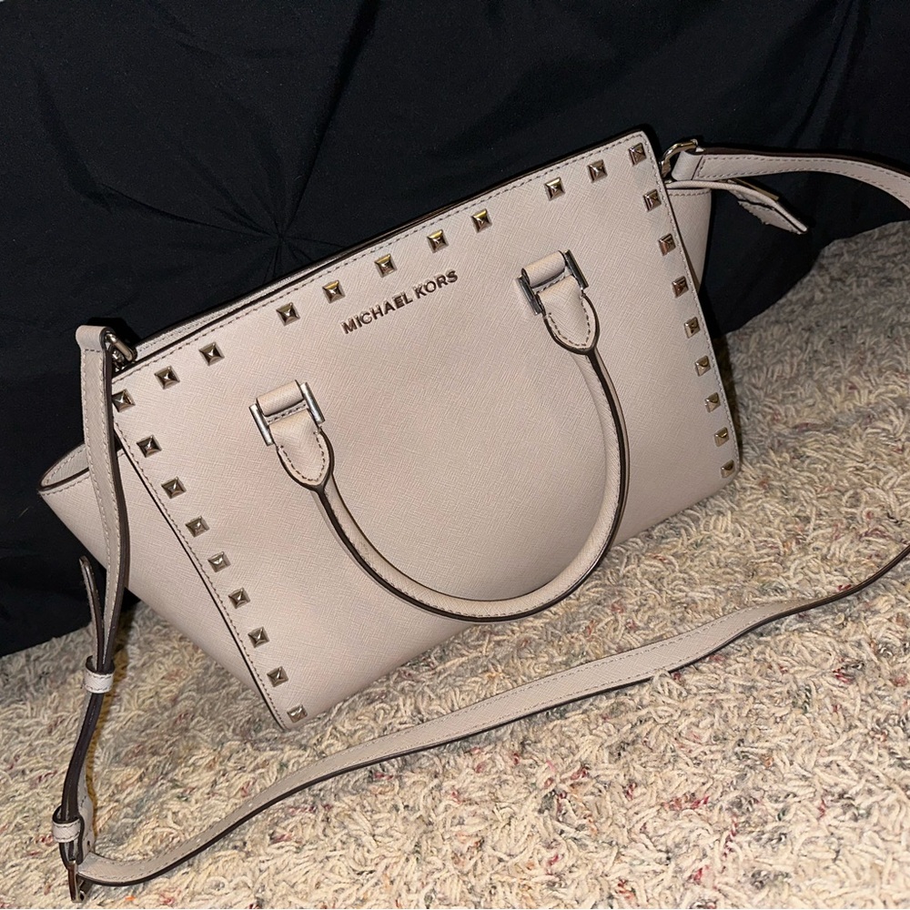Michael Kors Studded Grey Leather Purse